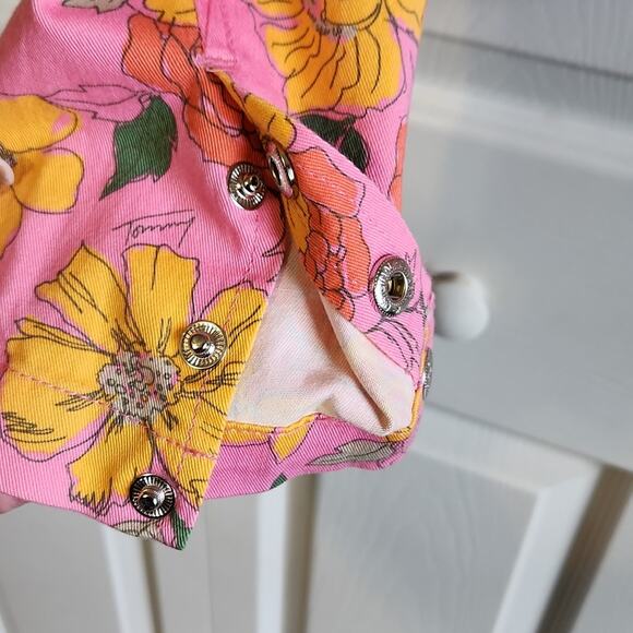 Vintage Women's Tommy Jeans Pink Yellow Floral Tie Front Blazer Jacket Y2K SM - Picture 9 of 14
